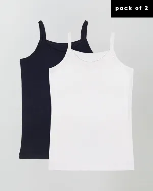 100% Organic Cotton Cami Tops for Girls - Pack of 2 - Black   White