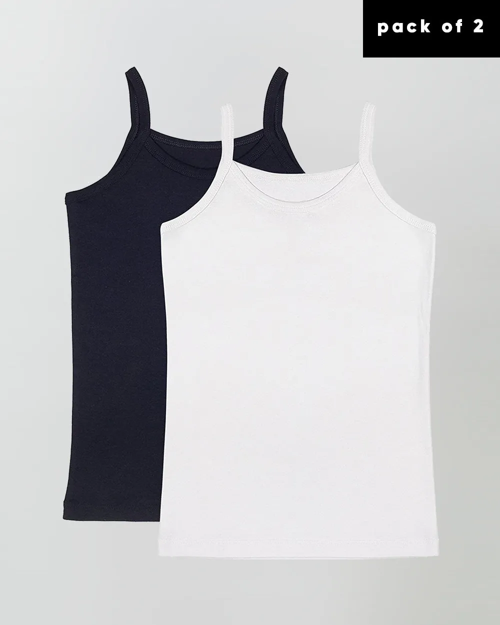 100% Organic Cotton Cami Tops for Girls - Pack of 2 - Black   White
