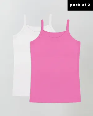 100% Organic Cotton Cami Tops for Girls - Pack of 2 - Hot Pink   White