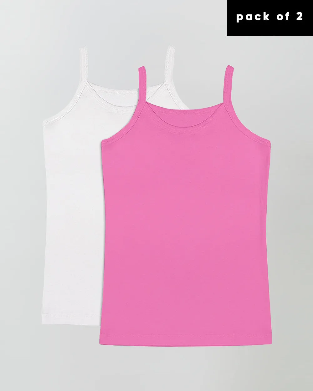 100% Organic Cotton Cami Tops for Girls - Pack of 2 - Hot Pink   White