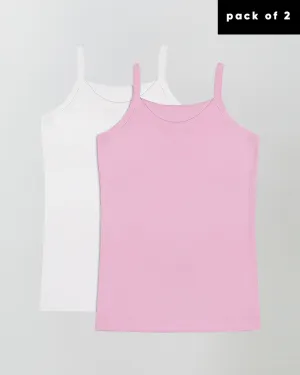 100% Organic Cotton Cami Tops for Girls - Pack of 2 - Pink   White