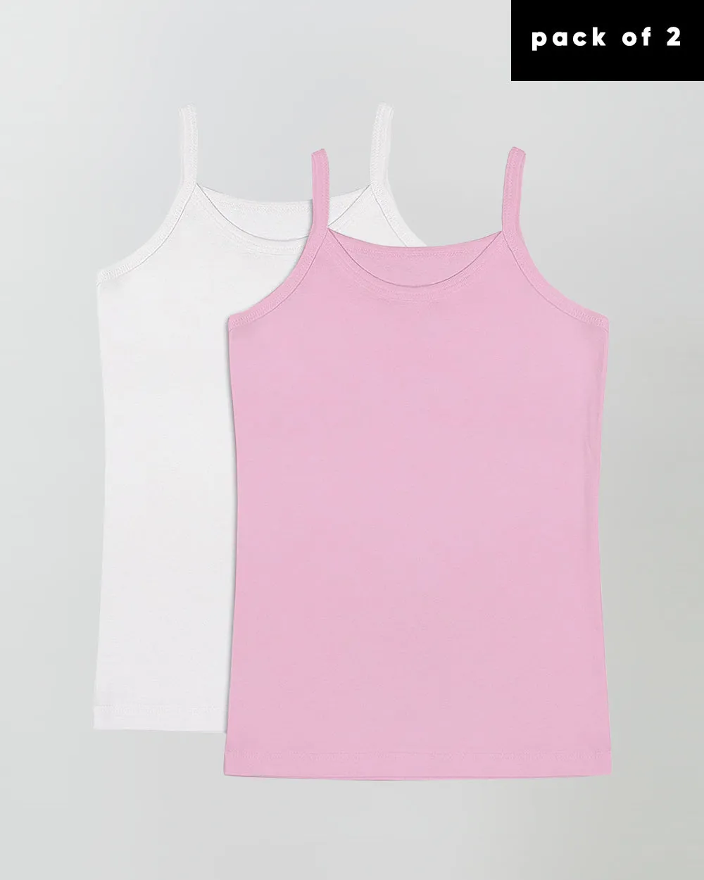 100% Organic Cotton Cami Tops for Girls - Pack of 2 - Pink   White
