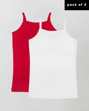 100% Organic Cotton Cami Tops for Girls - Pack of 2 - Red   White