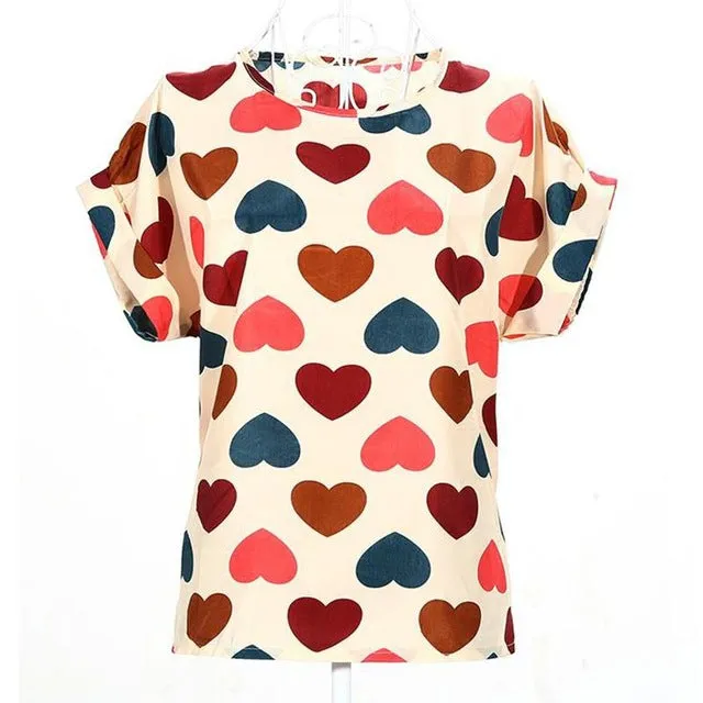 2015 new Large size women printing blouse bird bat shirt short-sleeved chiffon blusas femininas roupas summer style