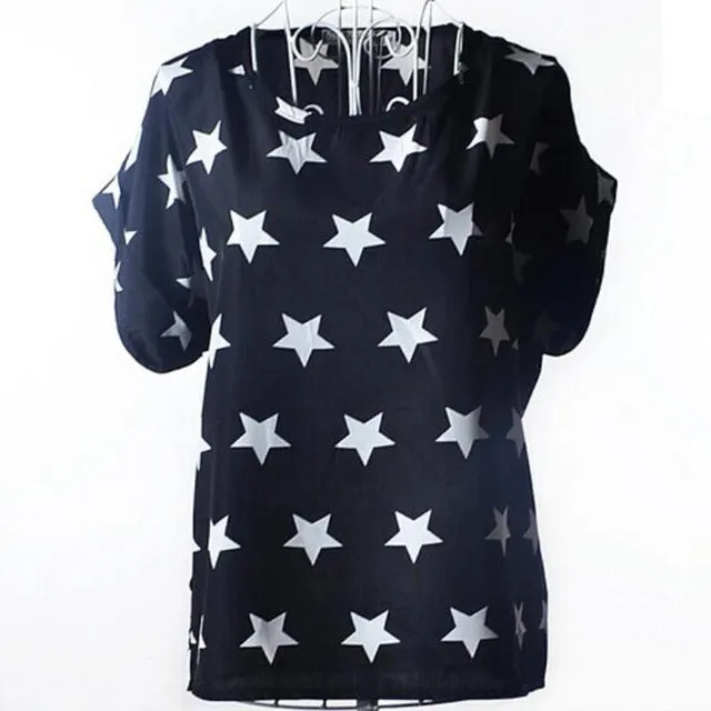 2015 new Large size women printing blouse bird bat shirt short-sleeved chiffon blusas femininas roupas summer style
