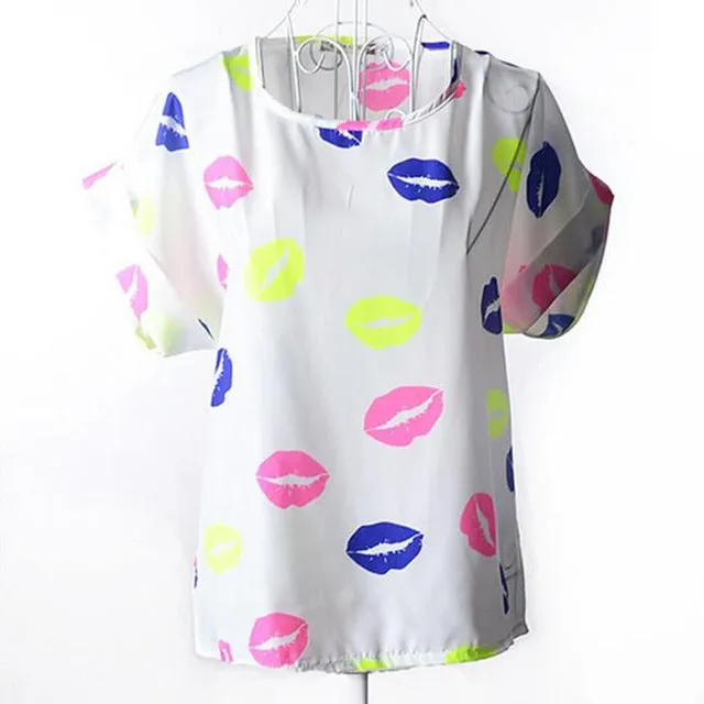 2015 new Large size women printing blouse bird bat shirt short-sleeved chiffon blusas femininas roupas summer style