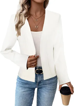 2025 Women's Spring Tweed Blazer Fully-Lined Collarless Open Front Elegant Petite Cute Fashion Casual Work Jacket