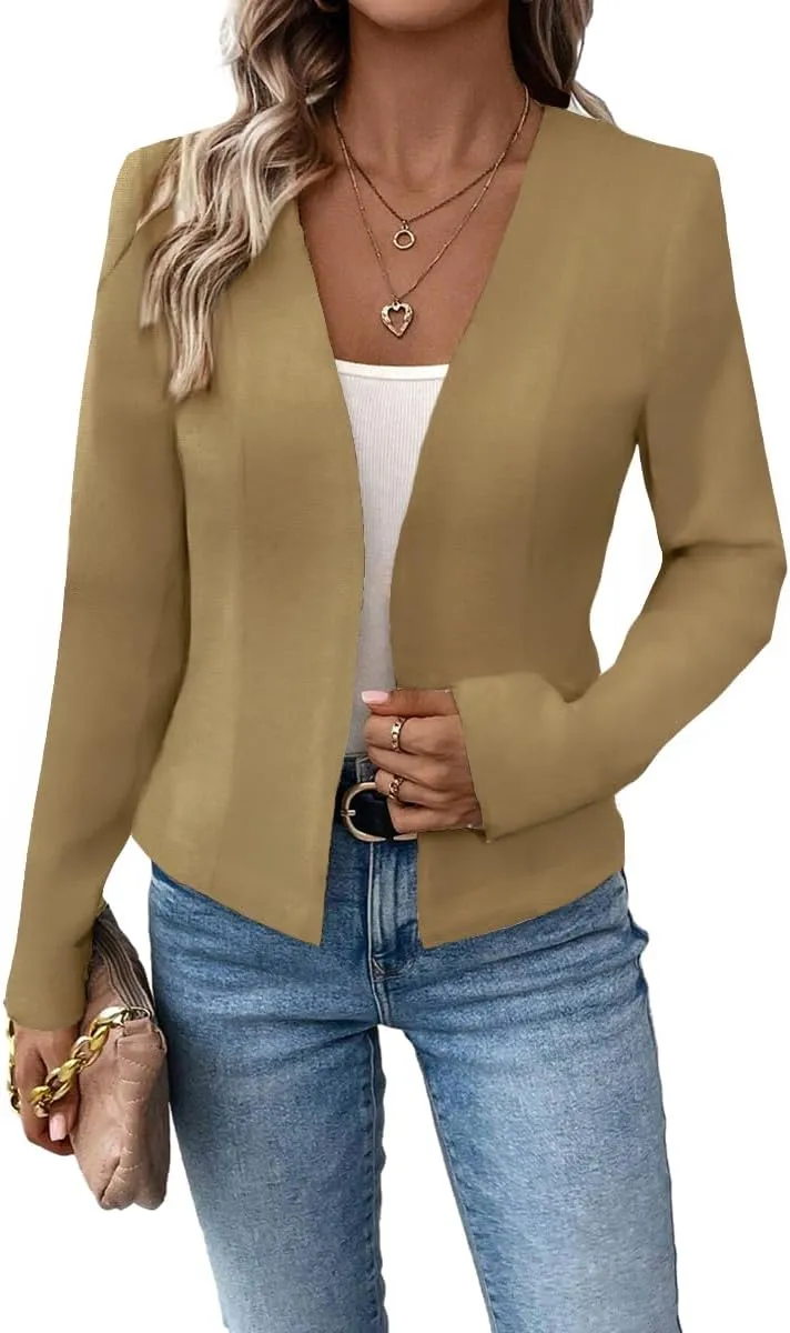 2025 Women's Spring Tweed Blazer Fully-Lined Collarless Open Front Elegant Petite Cute Fashion Casual Work Jacket