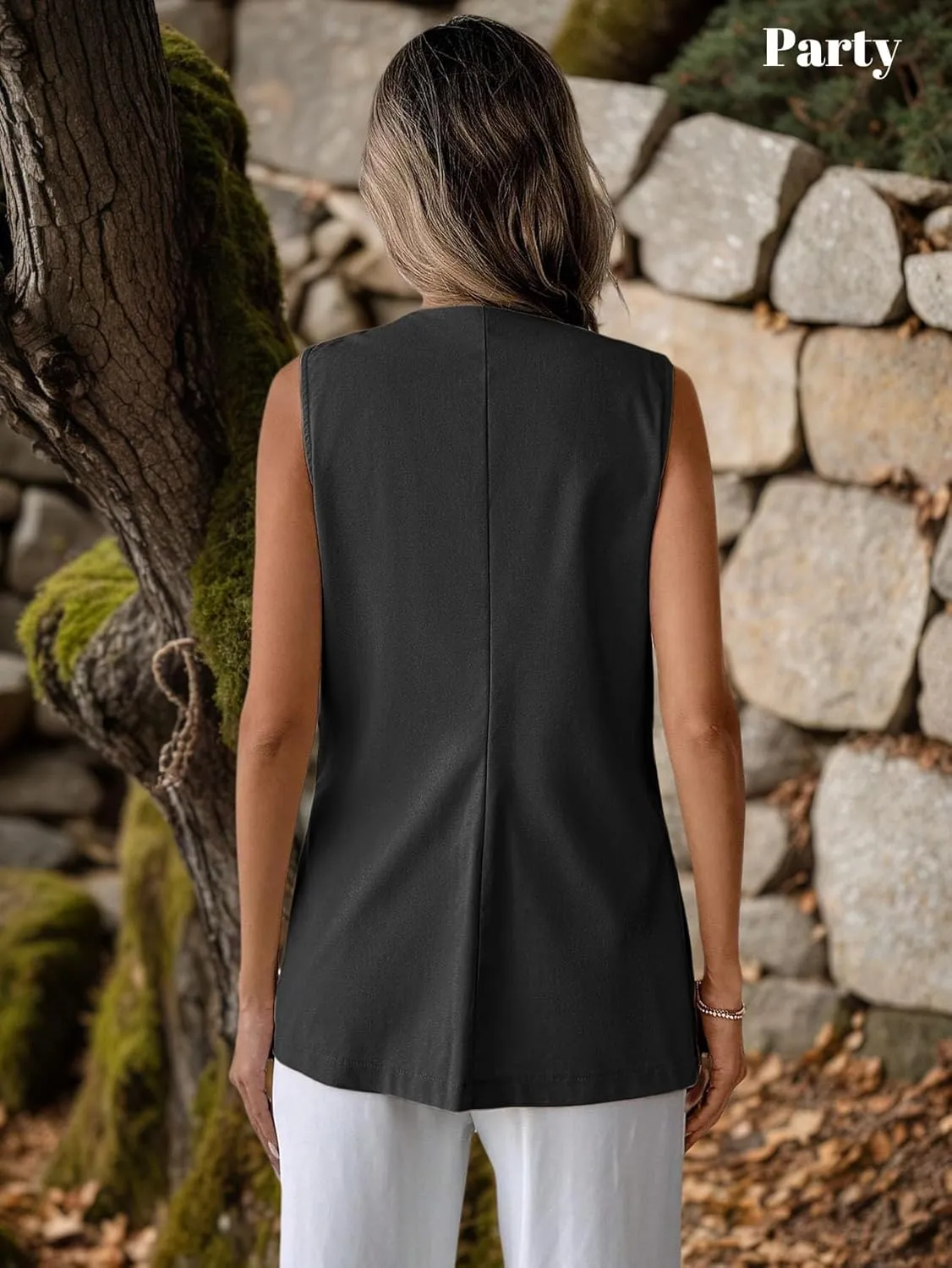 2025 Womens Summer Long Linen Vest Tops Sleeveless Lightweight Single Breasted Trendy Casual Work Jacket Pockets