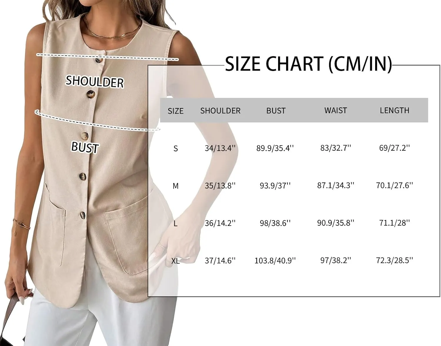 2025 Womens Summer Long Linen Vest Tops Sleeveless Lightweight Single Breasted Trendy Casual Work Jacket Pockets