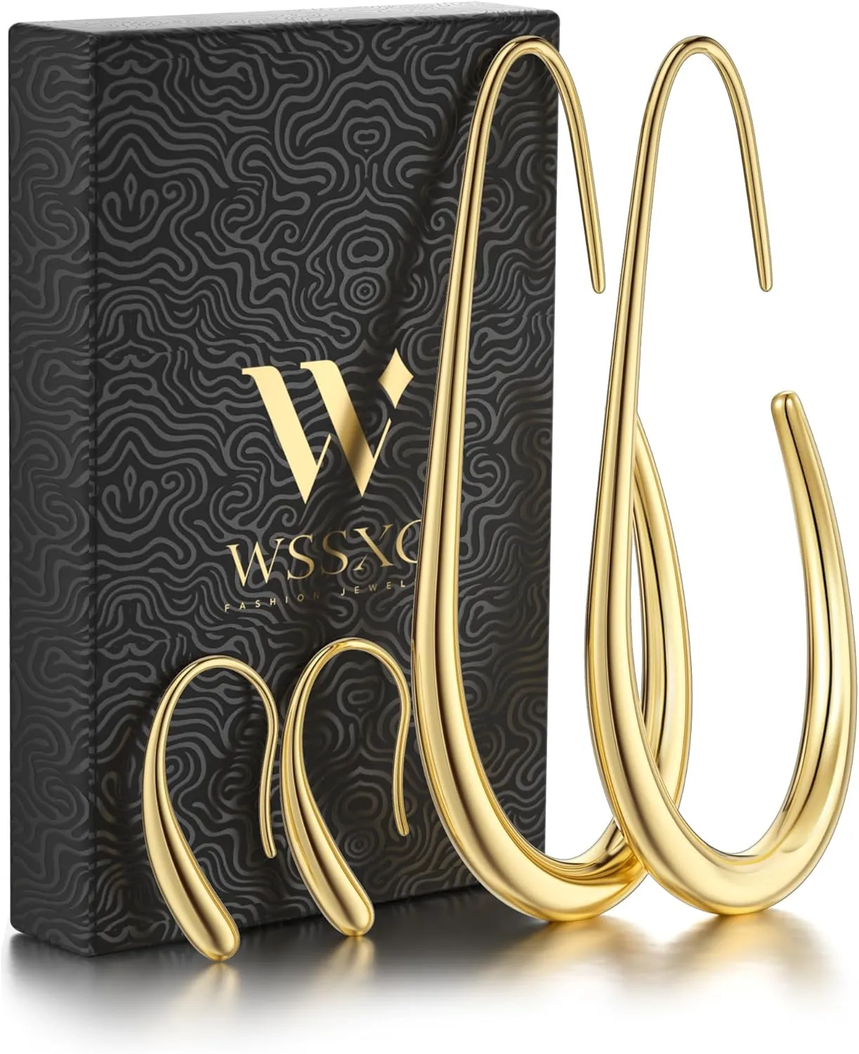 2Pairs Lightweight Teardrop Hoop Earrings for Women - 18k Gold Plated Large Small Size Oval Pull Through Hoop Earrings Teen Gift High Polished Statement Jewelry for Women