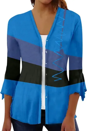 3/4 Sleeve Cardigans for Women Lightweight Extra Soft Open Front Casual Vintage Floral Print Various Style Cardigan