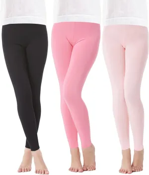 4 Pack Girls Full Length Leggings Soft Comfortable Footless Leggings Stretchy Tights Pants