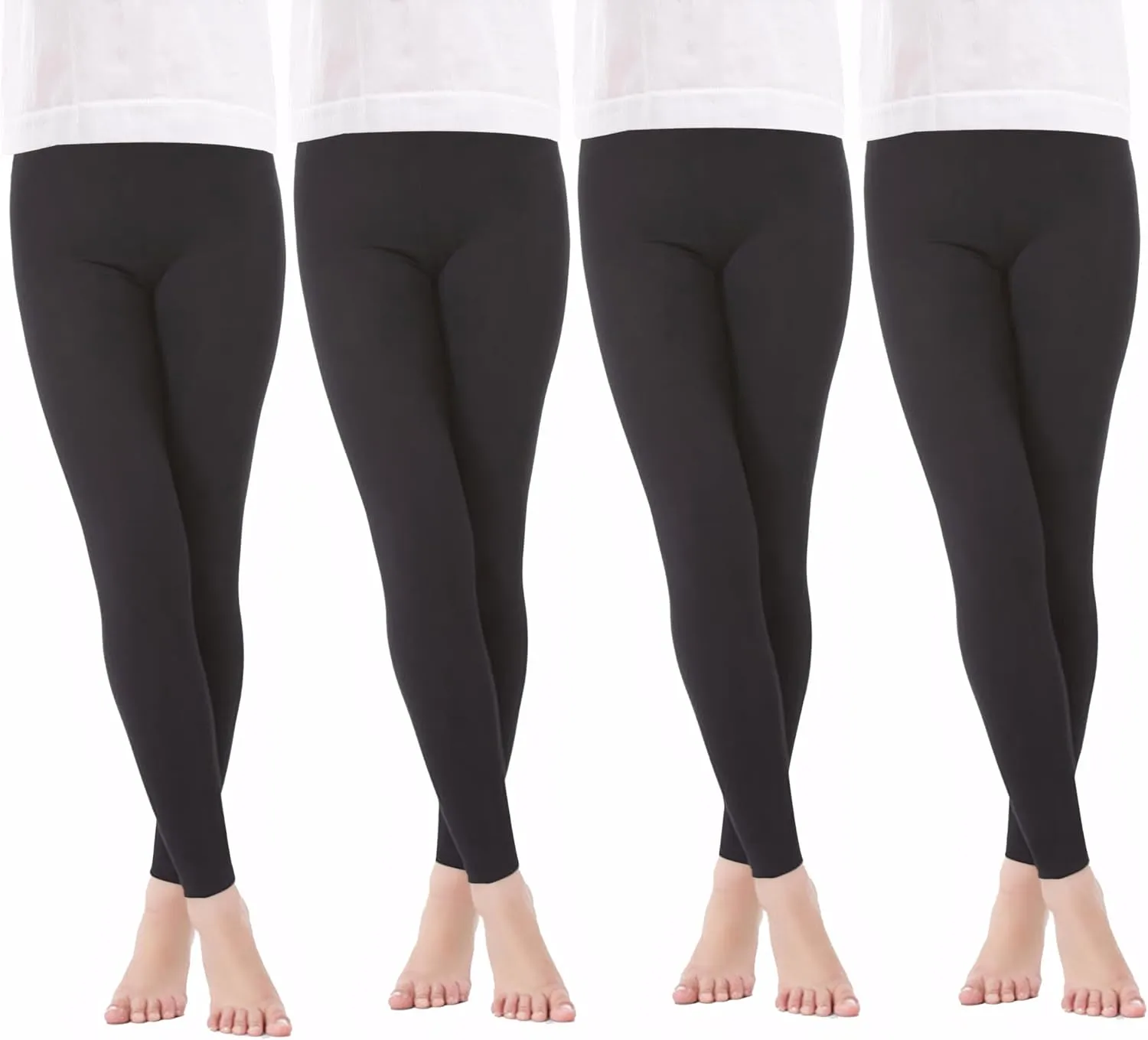 4 Pack Girls Full Length Leggings Soft Comfortable Footless Leggings Stretchy Tights Pants