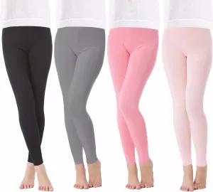 4 Pack Girls Full Length Leggings Soft Comfortable Footless Leggings Stretchy Tights Pants