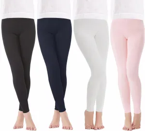 4 Pack Girls Full Length Leggings Soft Comfortable Footless Leggings Stretchy Tights Pants