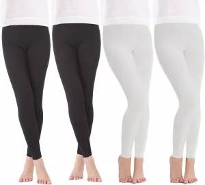 4 Pack Girls Full Length Leggings Soft Comfortable Footless Leggings Stretchy Tights Pants