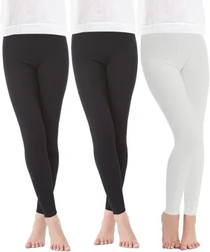 4 Pack Girls Full Length Leggings Soft Comfortable Footless Leggings Stretchy Tights Pants