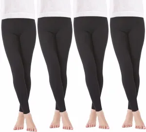 4 Pack Girls Full Length Leggings Soft Comfortable Footless Leggings Stretchy Tights Pants