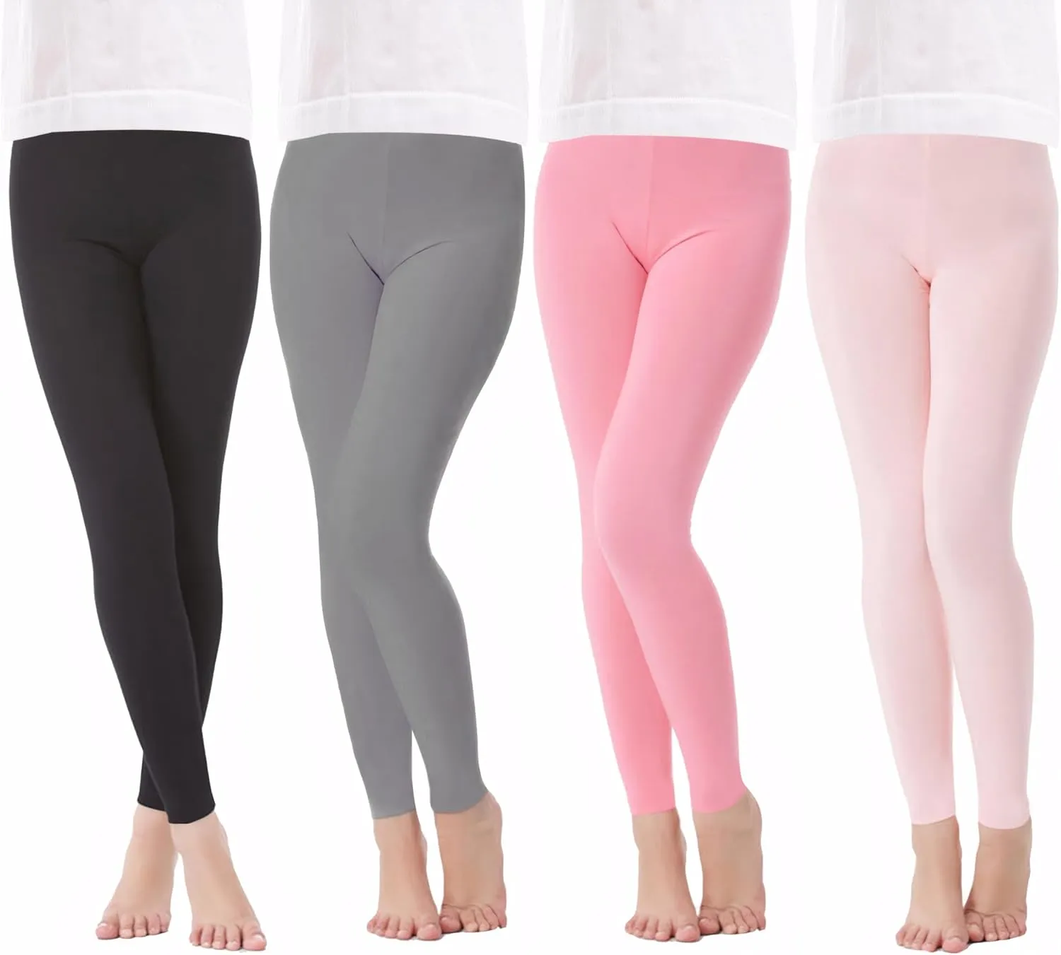 4 Pack Girls Full Length Leggings Soft Comfortable Footless Leggings Stretchy Tights Pants