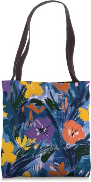 Abstract Floral Design, Modern Flower Pattern, Colorful Tote Bag