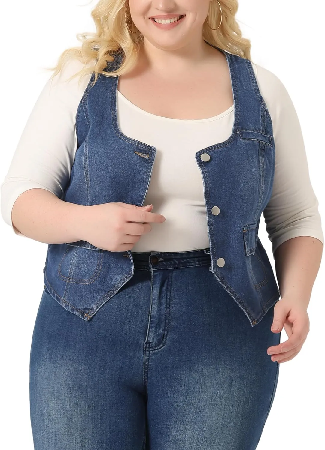 Agnes Orinda Plus Size Denim Jackets for Women Sleeveless Lightweight Button Jean Crop Waistcoat Vests