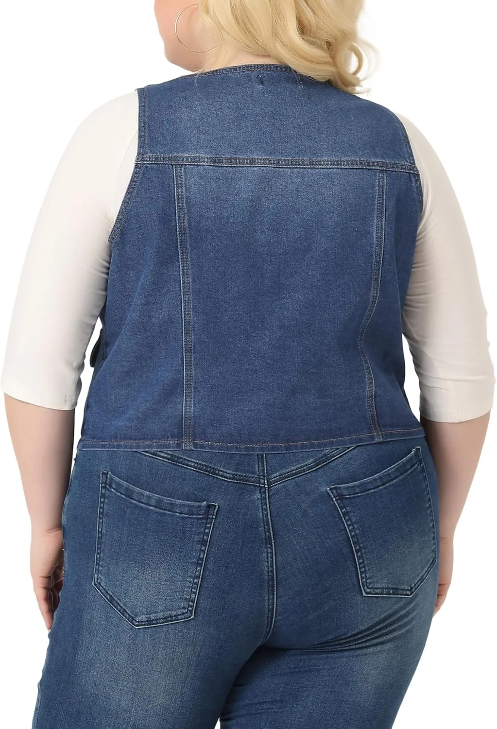 Agnes Orinda Plus Size Denim Jackets for Women Sleeveless Lightweight Button Jean Crop Waistcoat Vests