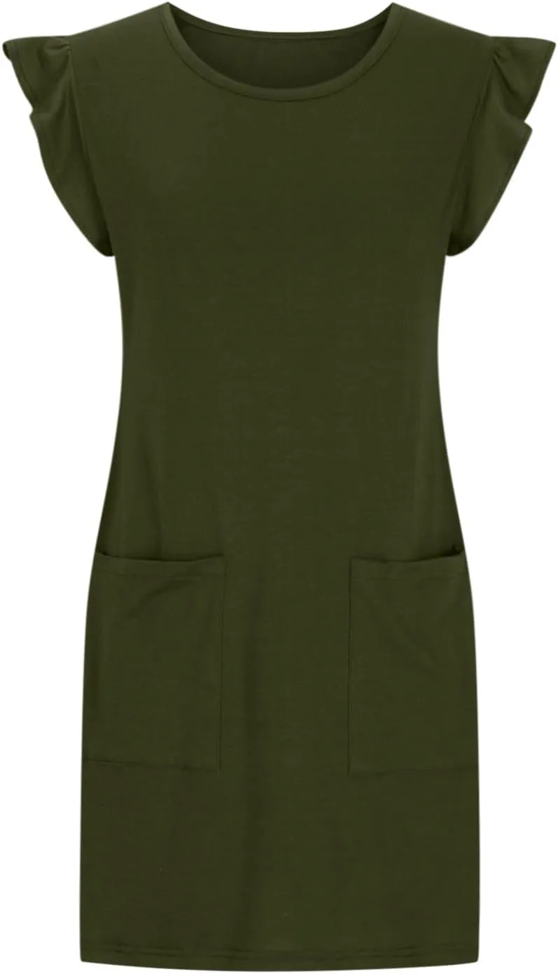 Akklian Women's Summer Dresses 2024 Beach Casual Ruffle Sleeveless Crewneck Tank Loose Mini Dress Sundress with Pocket S-XL