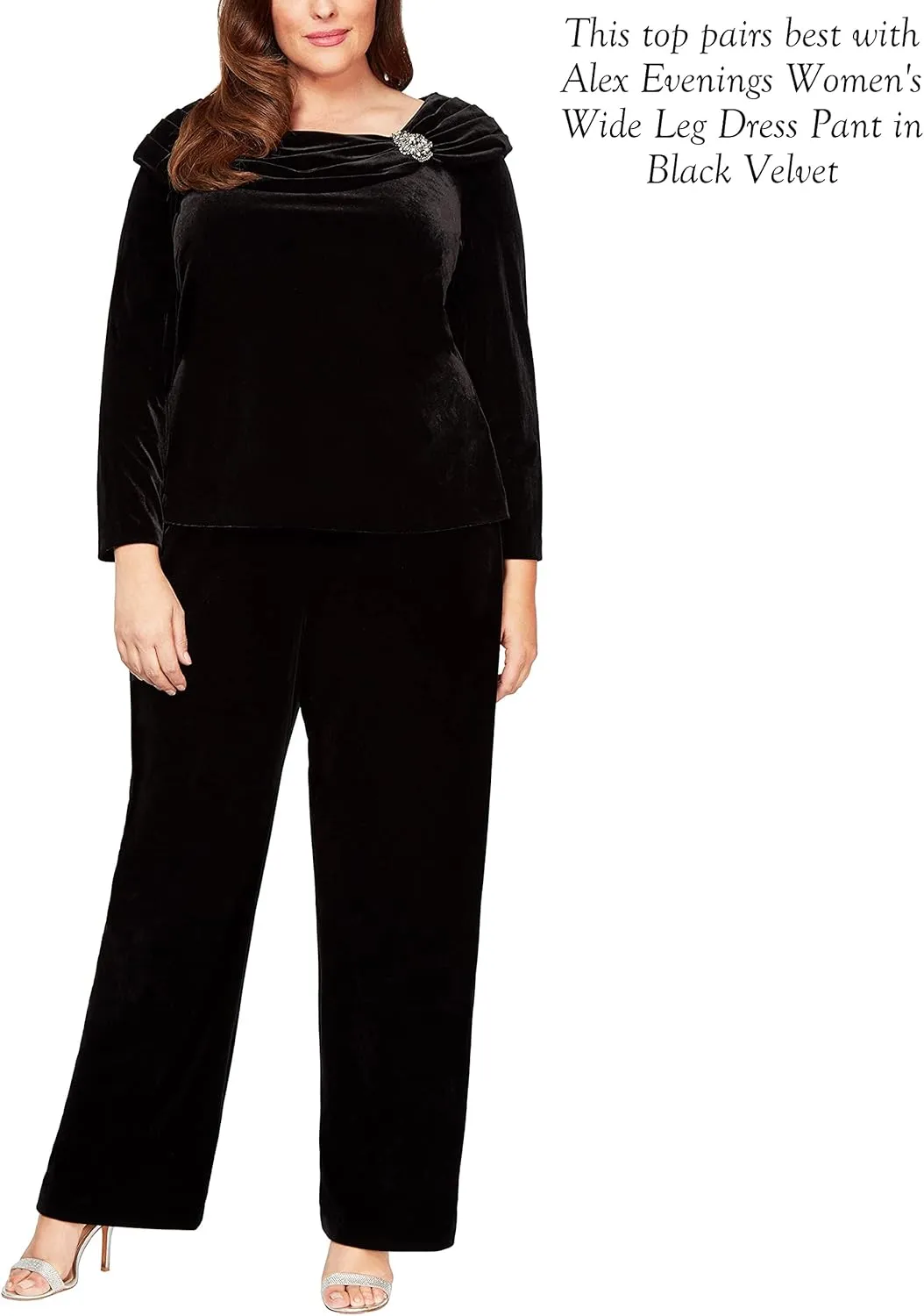 Alex Evenings Women's Wide Leg Chiffon Dress Pant for Mother of The Bride, Elegant Party Outfit (Plus Size)