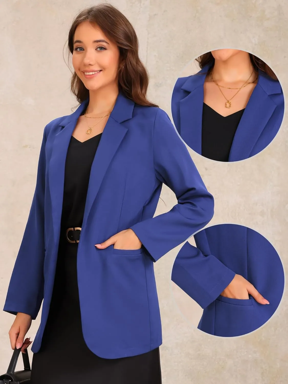 Allegra K Business Casual Blazer for Women's Long Sleeve Open Front Office Work Suit Jacket Blazers with Pockets