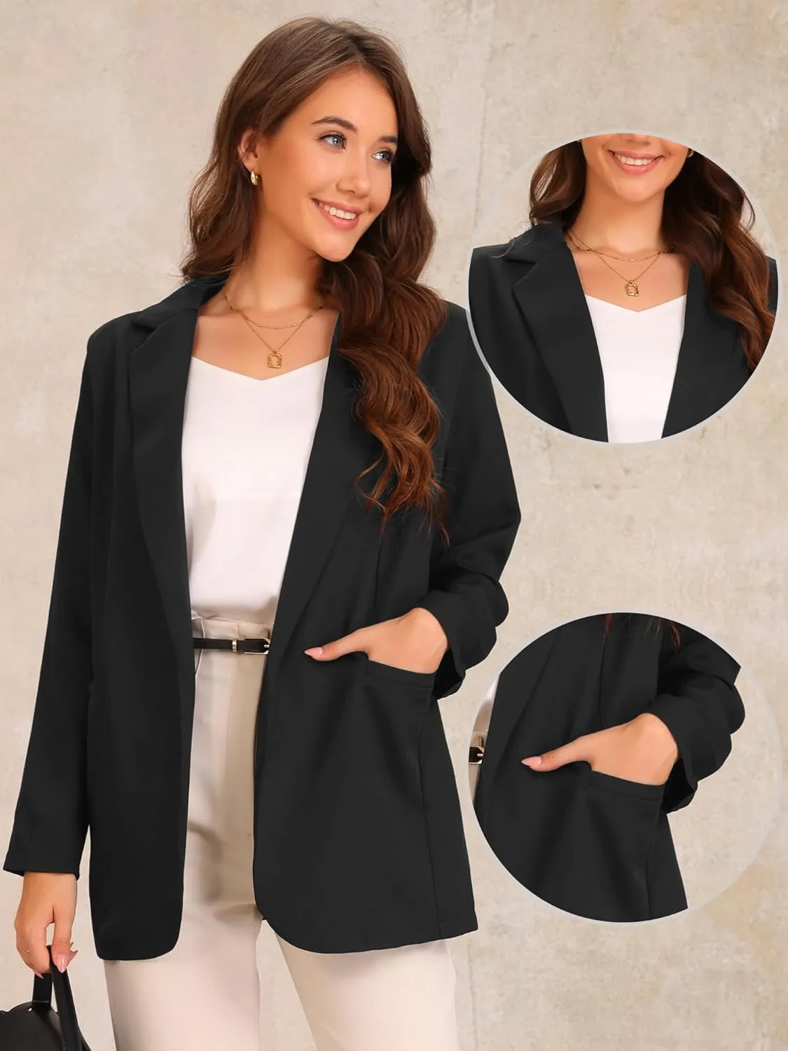 Allegra K Business Casual Blazer for Women's Long Sleeve Open Front Office Work Suit Jacket Blazers with Pockets