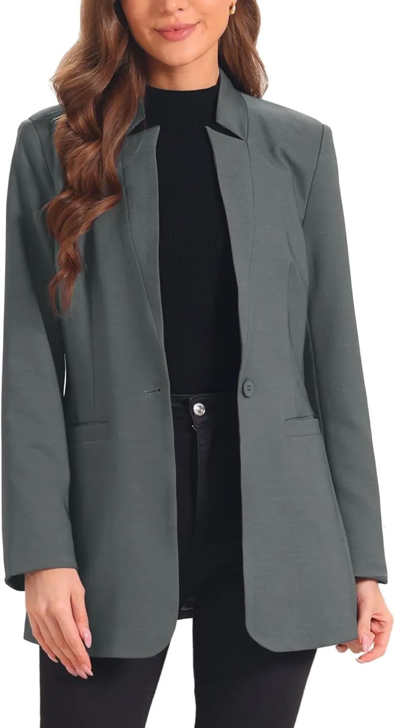 Allegra K Work Blazers for Women's Long Sleeve V Neck Business Outfits Jackets Blazer