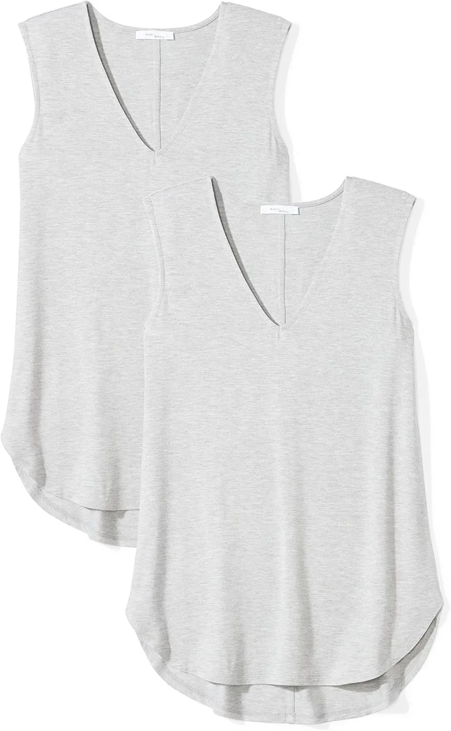 Amazon Essentials Women's Jersey Standard-Fit V-Neck Tank Top (Previously Daily Ritual), Pack of 2, Light Grey Heather, X-Large