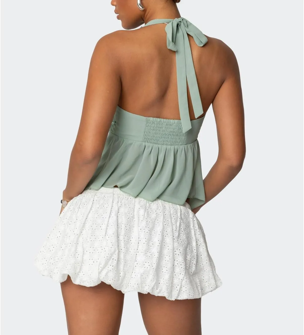 Amiblvowa Womens Sexy Sequin Sparkly Halter Top Y2K Going Out Backless Camisole Slim Fit Crop Cami Aesthetic Tank Tops