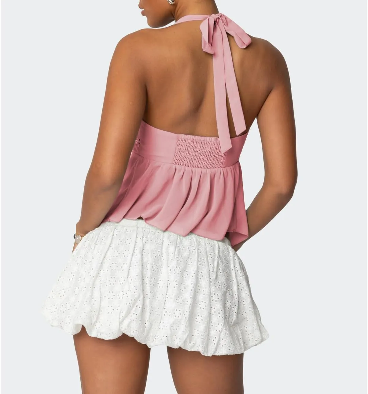 Amiblvowa Womens Sexy Sequin Sparkly Halter Top Y2K Going Out Backless Camisole Slim Fit Crop Cami Aesthetic Tank Tops