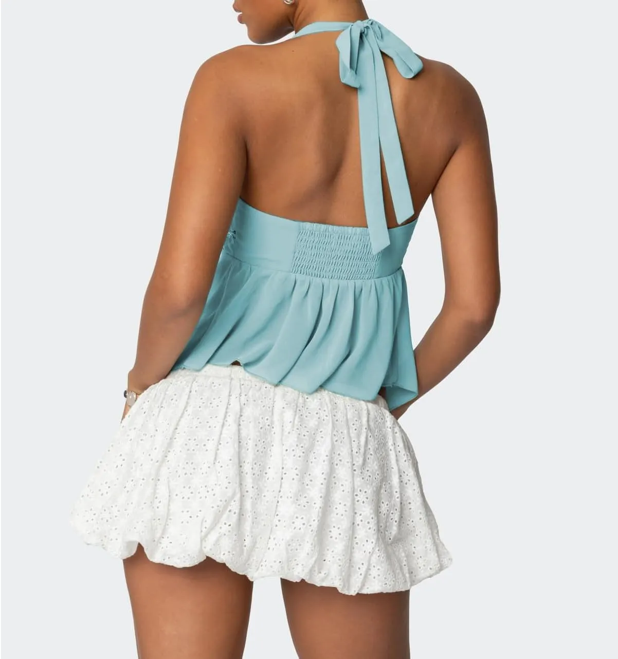 Amiblvowa Womens Sexy Sequin Sparkly Halter Top Y2K Going Out Backless Camisole Slim Fit Crop Cami Aesthetic Tank Tops