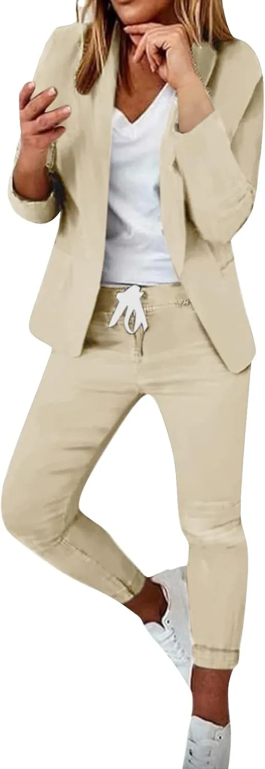 Aniywn Business Casual Blazer Suit Dress Sets Work Office Two Piece Outfits Long Sleeve Solid Blazer with Pants Elegant Suit