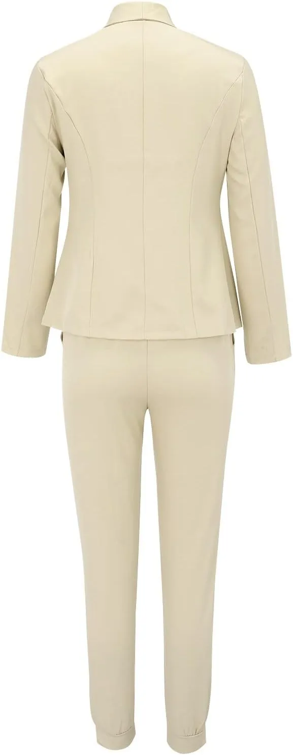 Aniywn Business Casual Blazer Suit Dress Sets Work Office Two Piece Outfits Long Sleeve Solid Blazer with Pants Elegant Suit