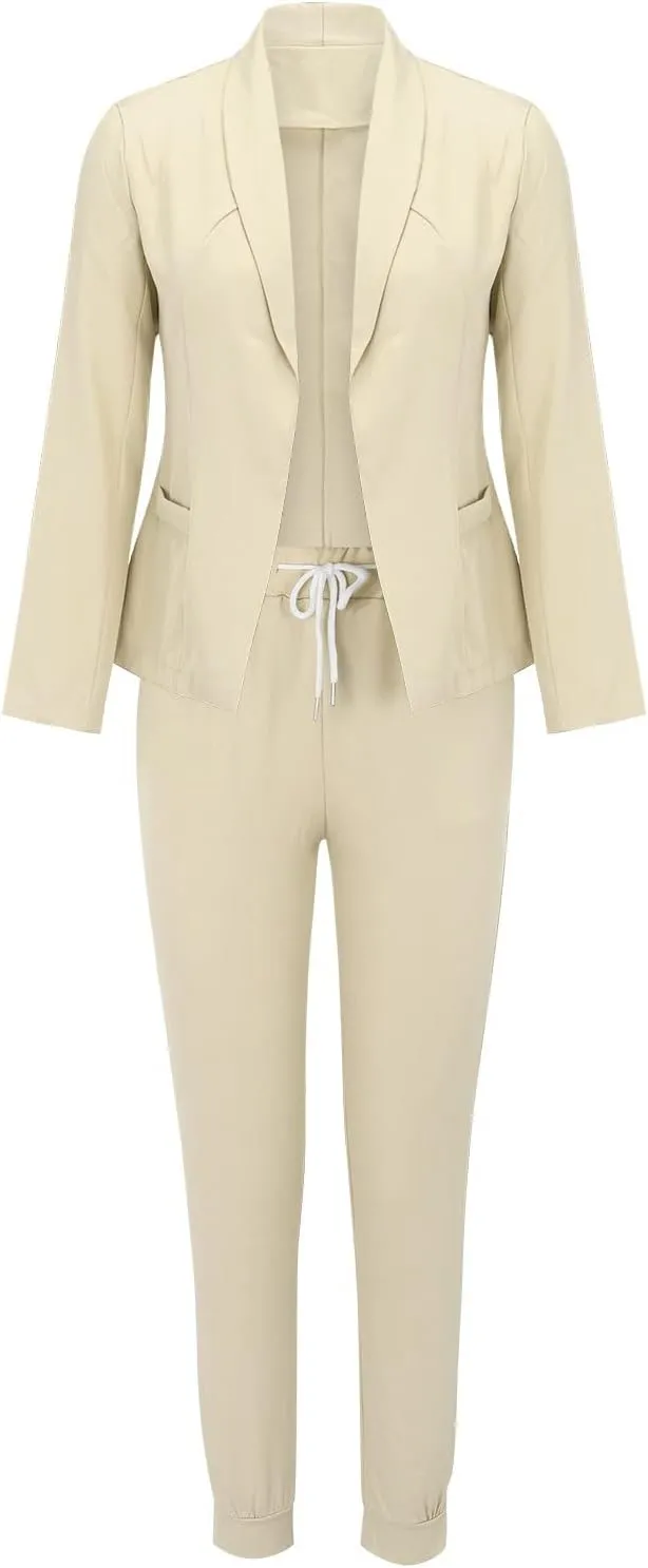 Aniywn Business Casual Blazer Suit Dress Sets Work Office Two Piece Outfits Long Sleeve Solid Blazer with Pants Elegant Suit