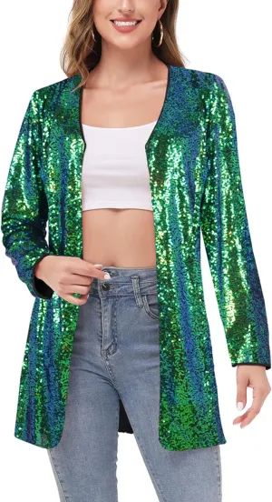 Anna-Kaci Women's Open Front Sequin Coat Las Vegas Blazer Party Club Cocktail Jacket Outerwear