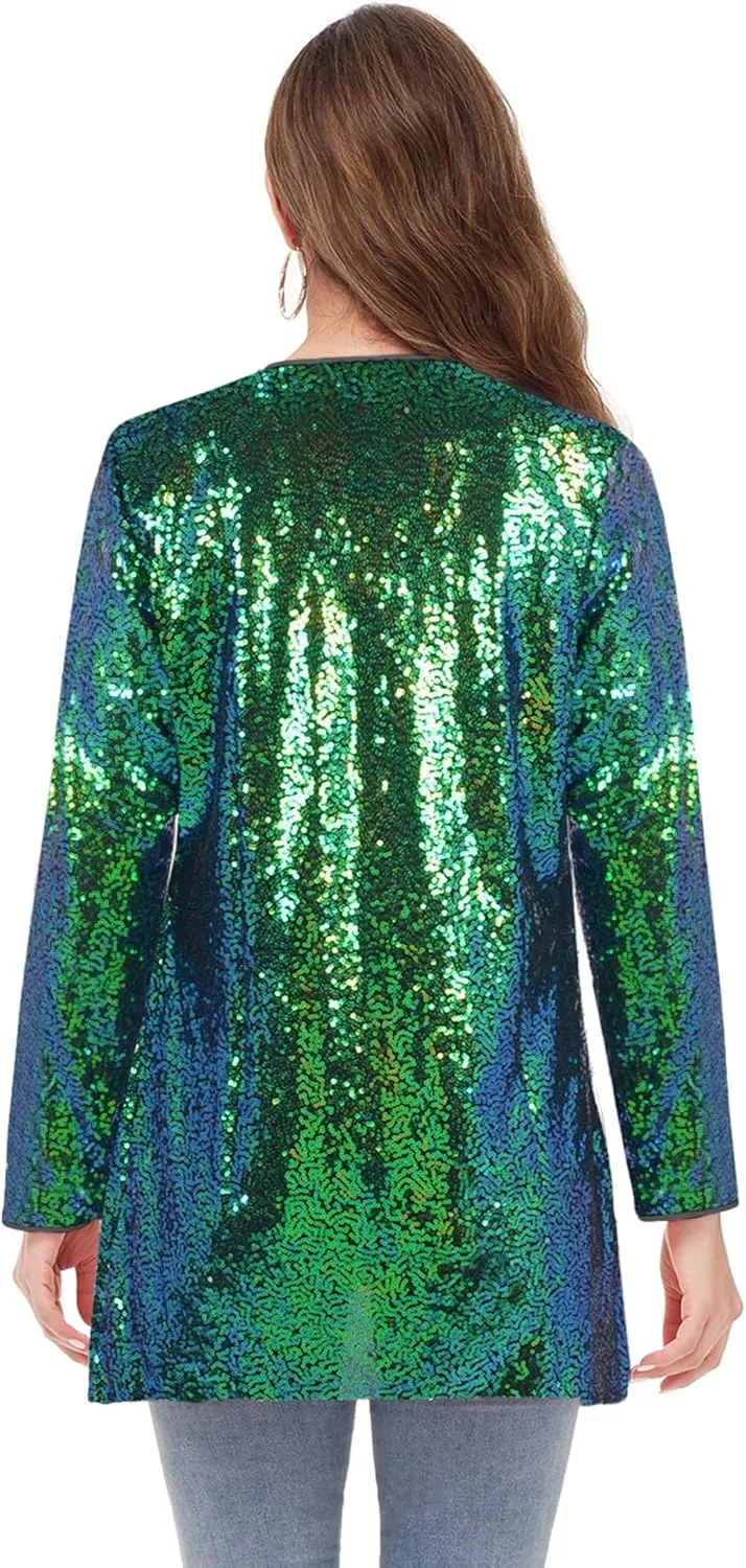 Anna-Kaci Women's Open Front Sequin Coat Las Vegas Blazer Party Club Cocktail Jacket Outerwear