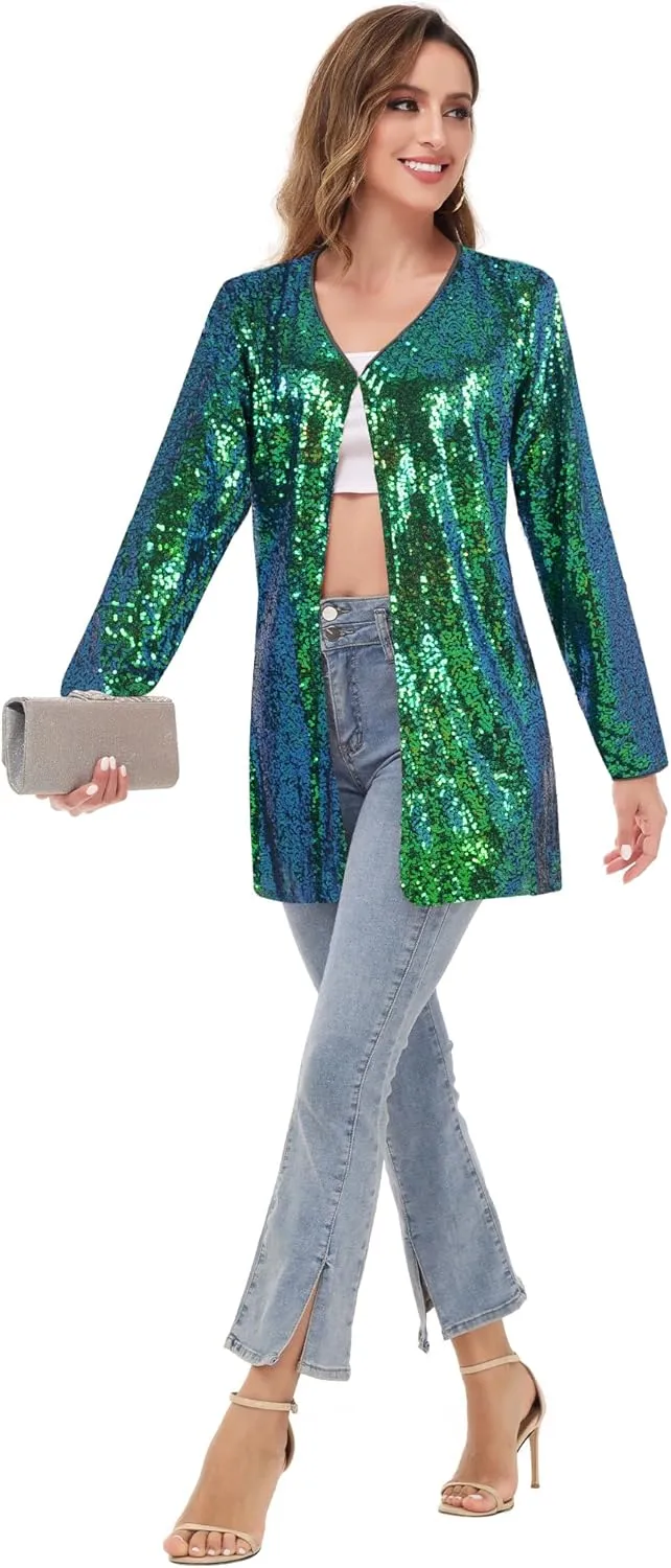 Anna-Kaci Women's Open Front Sequin Coat Las Vegas Blazer Party Club Cocktail Jacket Outerwear