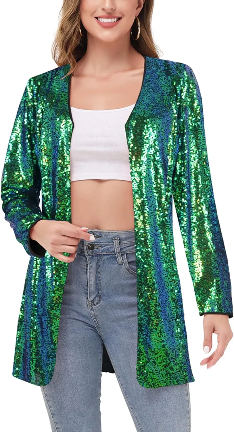 Anna-Kaci Women's Open Front Sequin Coat Las Vegas Blazer Party Club Cocktail Jacket Outerwear