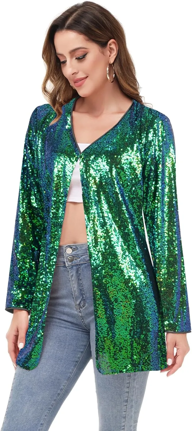 Anna-Kaci Women's Open Front Sequin Coat Las Vegas Blazer Party Club Cocktail Jacket Outerwear