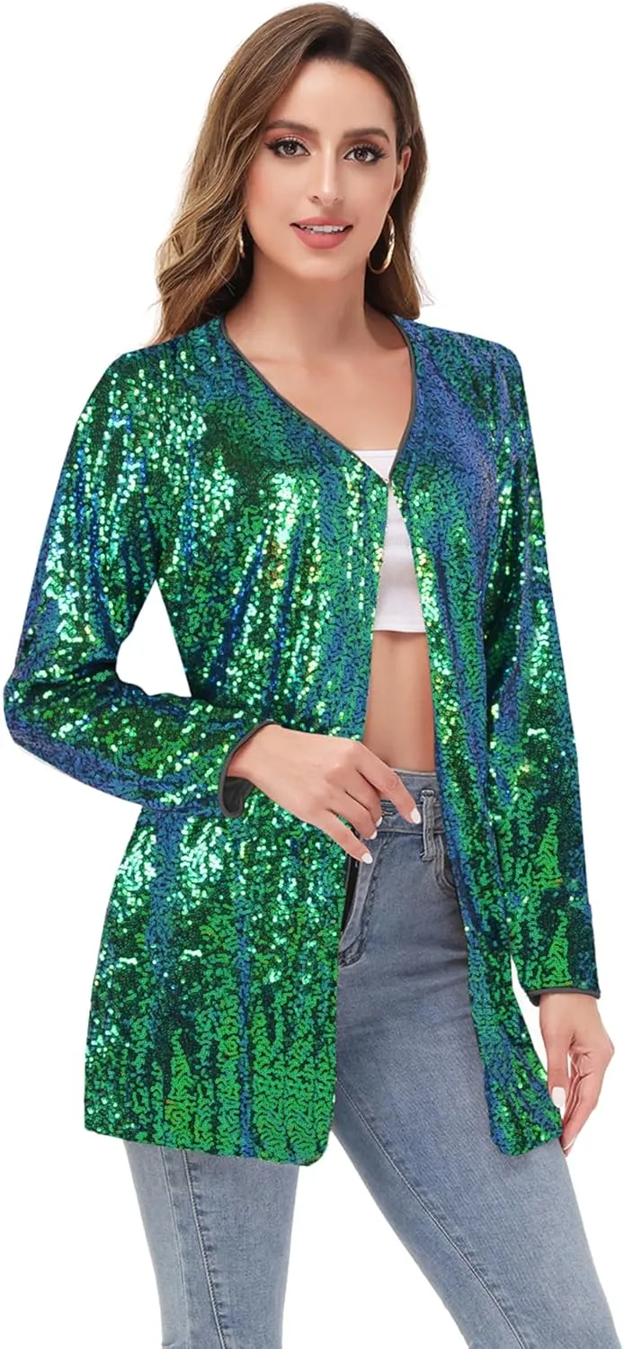 Anna-Kaci Women's Open Front Sequin Coat Las Vegas Blazer Party Club Cocktail Jacket Outerwear