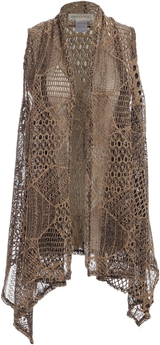 Anna-Kaci Womens Sleeveless Open Front Crochet Shawl Cardigan Bikini Cover Up