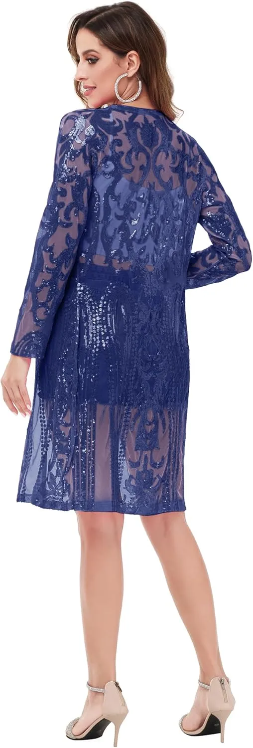 Anna-Kaci Women's Sparkly Sequin Cardigan Long Sleeve Open Front Glitter Kimono