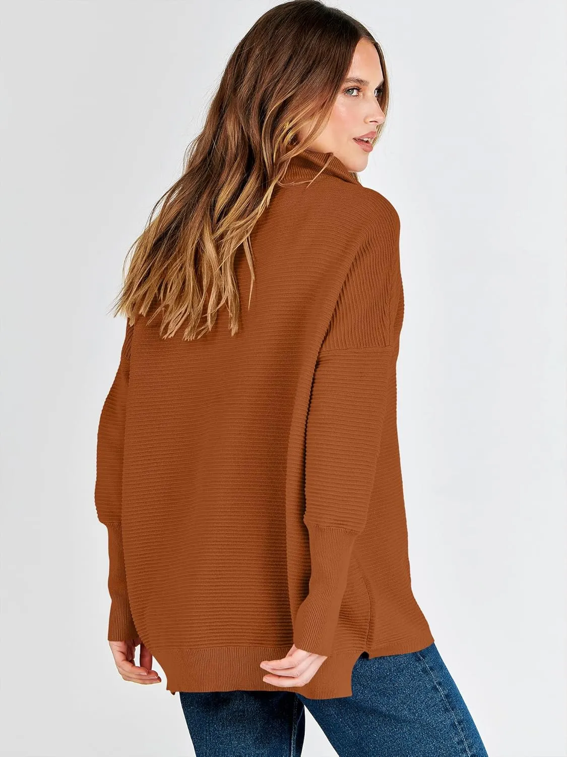 ANRABESS Women Quarter Zip Oversized Casual Loose Rib Knit Cozy Pullover Sweaters Top 2025 Fall Fashion Outfits Clothes