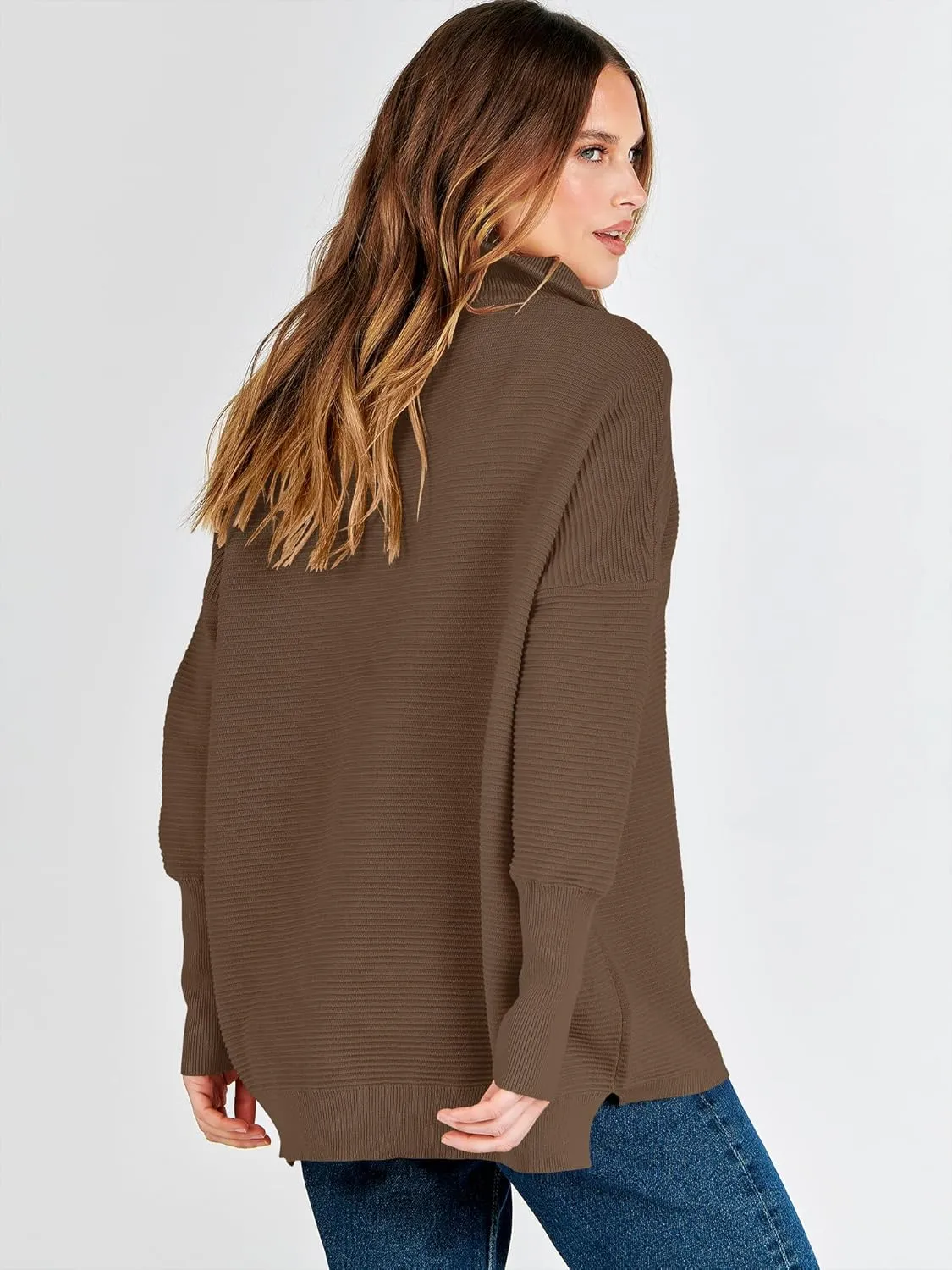 ANRABESS Women Quarter Zip Oversized Casual Loose Rib Knit Cozy Pullover Sweaters Top 2025 Fall Fashion Outfits Clothes