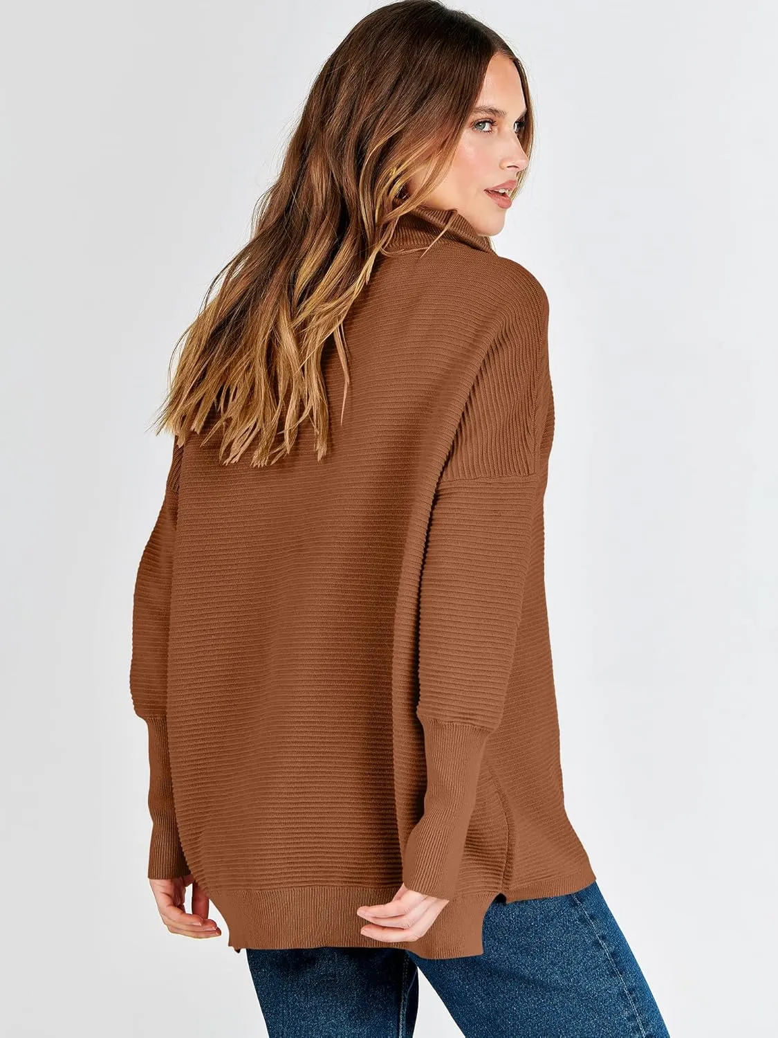 ANRABESS Women Quarter Zip Oversized Casual Loose Rib Knit Cozy Pullover Sweaters Top 2025 Fall Fashion Outfits Clothes